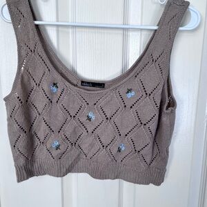 Elegant Knit Crop Top with Blue Floral Details